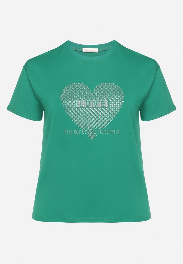 Born2be - Ciemnozielony Bawełniany T-shirt z Ozdobnym Nadrukiem i Napisem Ilenira. Kolekcja: plus size. Kolor: zielony. Materiał: bawełna. Wzór: napisy, nadruk