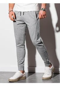 Ombre Clothing - Spodnie męskie dresowe joggery - szare melanż V4 P952 - XXL. Kolor: szary. Materiał: dresówka. Wzór: melanż #3
