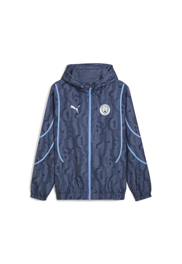 Puma - Kurtka Prematch Manchester City 2024/25. Kolor: niebieski. Materiał: tkanina. Sport: piłka nożna