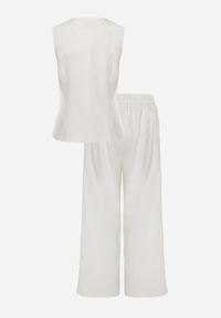 Renee - Biały Komplet z Bawełną w Garniturowym Stylu Kamizelka i Spodnie Meloreida. Kolor: biały. Materiał: bawełna. Wzór: gładki #3