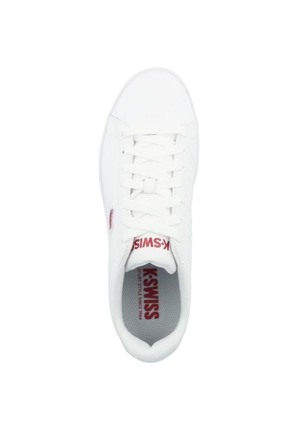 Buty do chodzenia męskie K-Swiss Court Shield. Zapięcie: sznurówki. Kolor: biały. Materiał: materiał, skóra. Szerokość cholewki: normalna. Sport: turystyka piesza