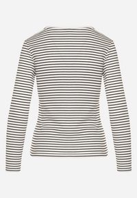 Born2be - Biała Bluzka Typu Longsleeve w Paski Ozdobiona Cyrkoniami Ralinella. Okazja: na co dzień. Kolor: biały. Materiał: jeans. Długość rękawa: długi rękaw. Wzór: paski, aplikacja. Styl: elegancki, casual, klasyczny #5