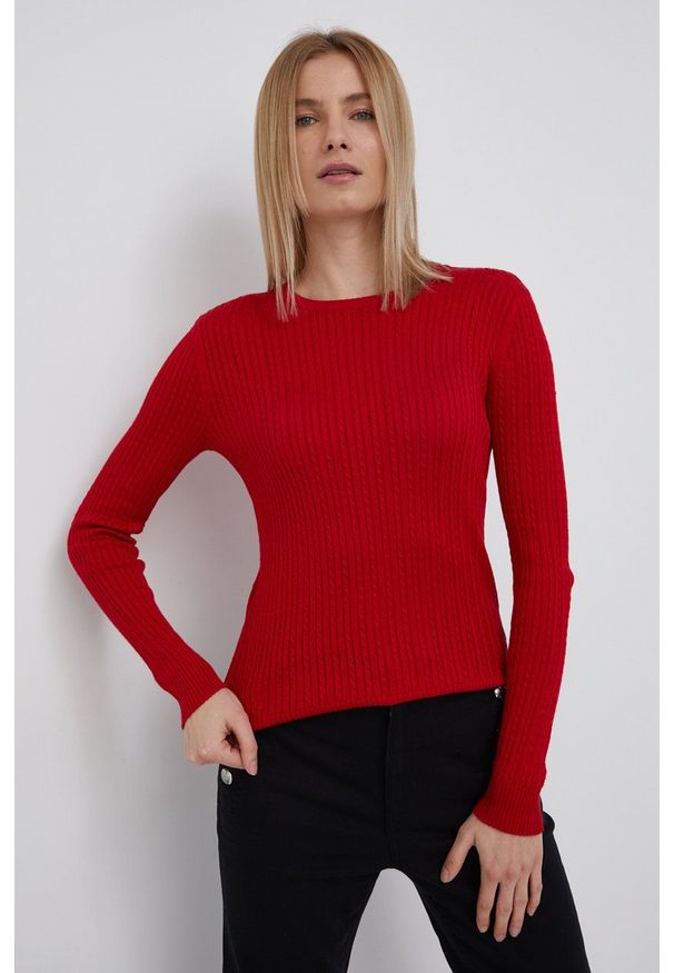 Lauren Ralph Lauren Sweter 200808219004 damski kolor czerwony. Okazja: na co dzień. Kolor: czerwony. Materiał: dzianina. Długość rękawa: długi rękaw. Długość: długie. Styl: casual