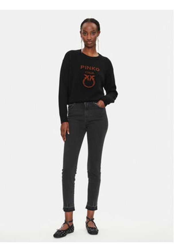 Pinko Sweter Logo 100414 Y7Z4 Czarny Regular Fit. Kolor: czarny. Materiał: wełna
