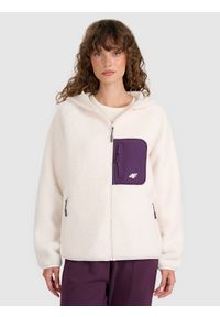 4f - 4F Polar sherpa ze stójką regular damski - biały S. Typ kołnierza: kołnierzyk stójkowy. Kolekcja: plus size. Kolor: biały. Materiał: polar. Długość rękawa: raglanowy rękaw. Sezon: zima. Sport: turystyka piesza, narciarstwo, snowboard, wspinaczka