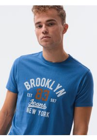 Ombre Clothing - T-shirt męski z nadrukiem S1434 V-19C - ciemnoniebieski - XXL. Kolor: niebieski. Materiał: bawełna. Wzór: nadruk. Styl: klasyczny
