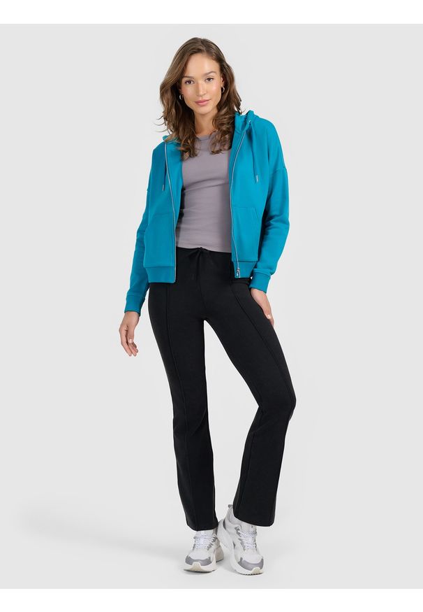 4f - 4F Bluza dresowa rozpinana z kapturem damska - turkusowa L. Okazja: na co dzień, na spacer. Typ kołnierza: kaptur. Kolor: turkusowy. Materiał: dresówka. Styl: casual. Sport: turystyka piesza