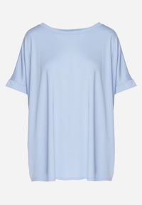 Born2be - Niebieski T-shirt z Wiskozą o Kroju Nietoperza Tanariona. Okazja: na co dzień. Kolor: niebieski. Materiał: wiskoza. Styl: casual #4