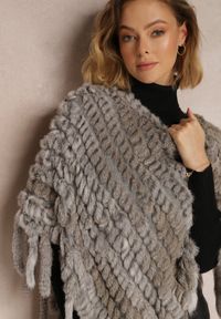 Renee - Jasnoszare Ponczo Futrzane Gringo. Kolor: szary. Materiał: futro #3