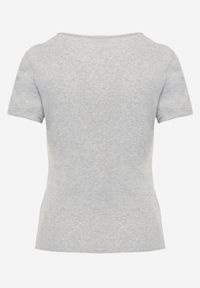 Renee - Szary Bawełniany T-shirt o Dopasowanym Kroju z Prążkowanego Materiału Lailya. Okazja: na co dzień. Kolor: szary. Materiał: prążkowany, materiał, bawełna. Wzór: gładki. Styl: casual, klasyczny #7