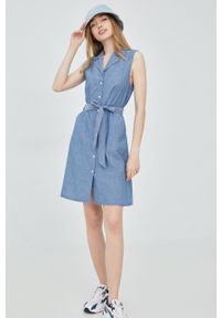 Vero Moda sukienka bawełniana mini rozkloszowana. Kolor: niebieski. Materiał: bawełna. Typ sukienki: rozkloszowane. Długość: mini