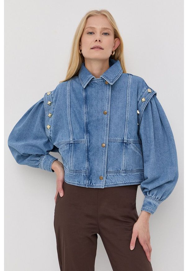 TwinSet - Twinset kurtka jeansowa damska przejściowa oversize. Kolor: niebieski. Materiał: jeans