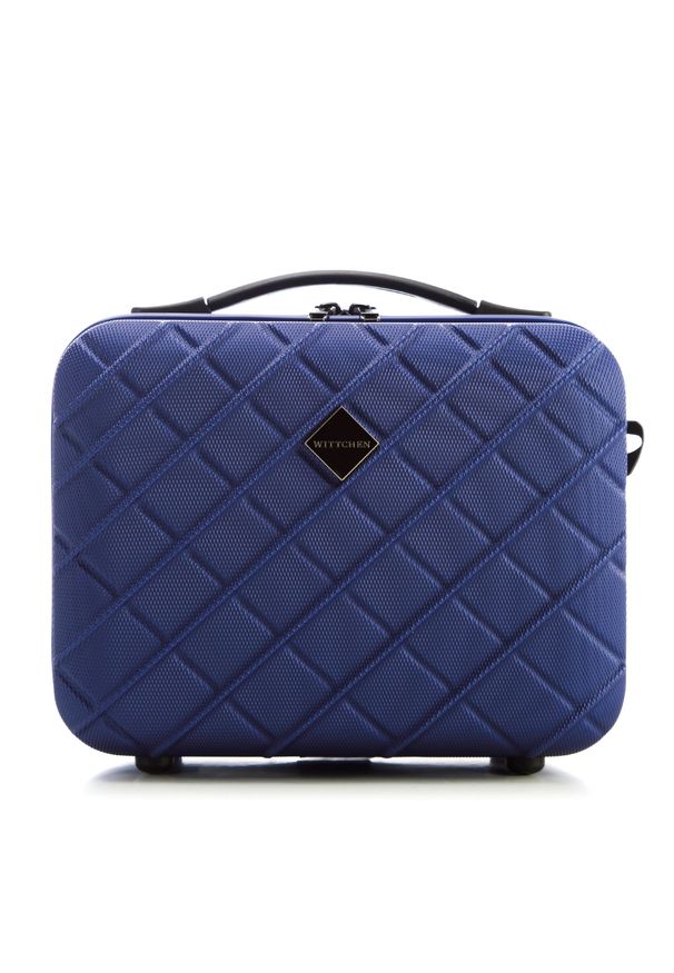 Wittchen - Kosmetyczka podróżna z ABS-u w ukośną kratkę granatowa. Kolor: niebieski. Wzór: kratka