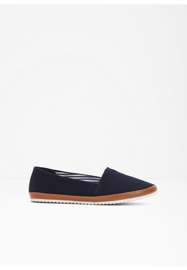 bonprix - Buty wsuwane z bawełnianego płótna. Zapięcie: bez zapięcia. Kolor: niebieski. Materiał: bawełna