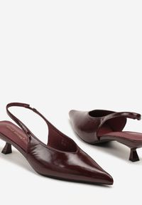 Renee - Bordowe Czółenka Slingback na Obcasie Typu Kaczuszka Latorra. Okazja: na co dzień. Zapięcie: sprzączka. Kolor: czerwony. Wzór: ażurowy. Obcas: na obcasie. Styl: casual, elegancki. Wysokość obcasa: średni #5