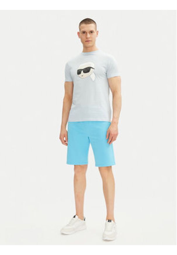 Karl Lagerfeld - KARL LAGERFELD T-Shirt 755073 552251 Błękitny Regular Fit. Typ kołnierza: dekolt w karo. Kolor: niebieski. Materiał: bawełna