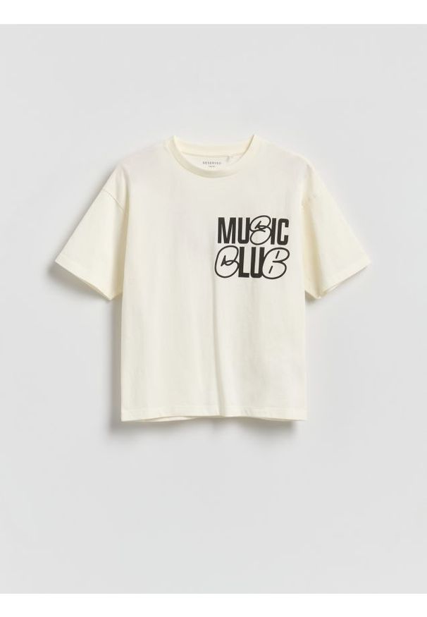 Reserved - Bawełniany t-shirt z nadrukiem - biały. Kolor: biały. Materiał: bawełna. Wzór: nadruk