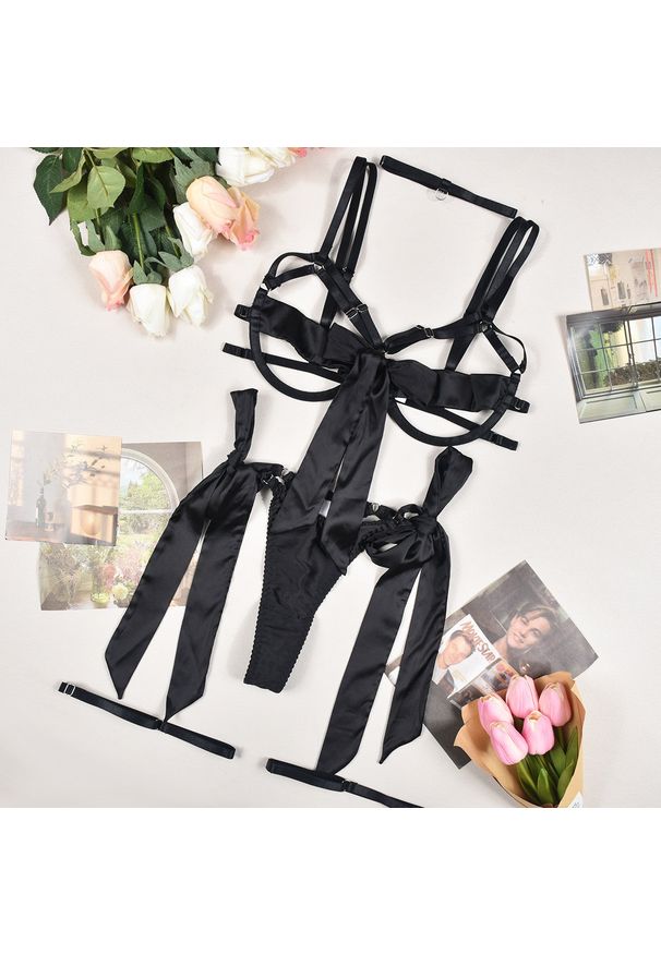 Intica - Komplet bielizny z kokardami i regulowanymi ramiączkami Chrysa. Kolor: czarny. Materiał: materiał