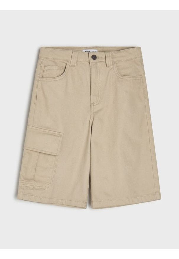 Sinsay - Bawełniane jeansy wide leg 3/4 - kremowy. Kolor: kremowy