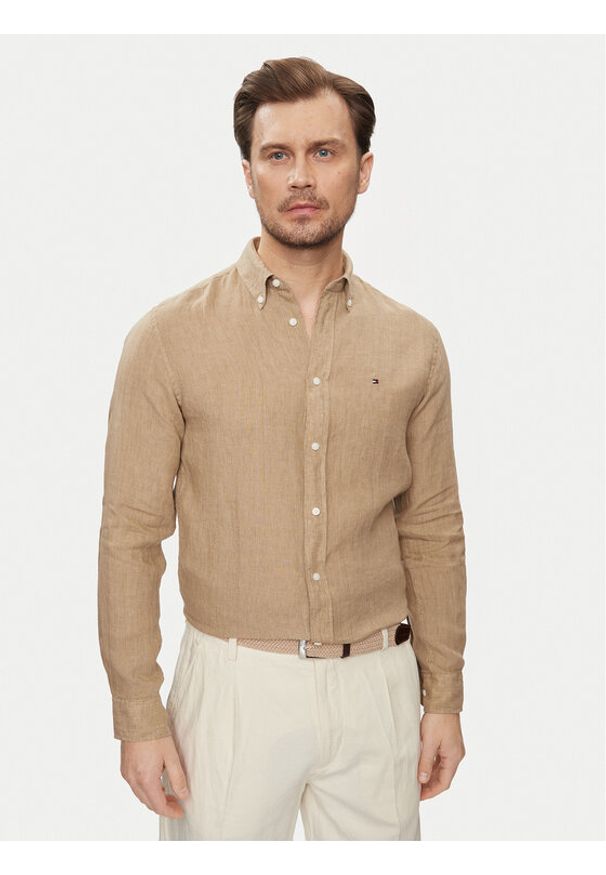 TOMMY HILFIGER - Tommy Hilfiger Koszula MW0MW34602 Beżowy Regular Fit. Kolor: beżowy. Materiał: len