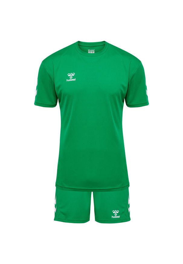 Zestaw koszulka + szorty Hummel Logo. Kolor: zielony. Materiał: dresówka. Sport: piłka nożna