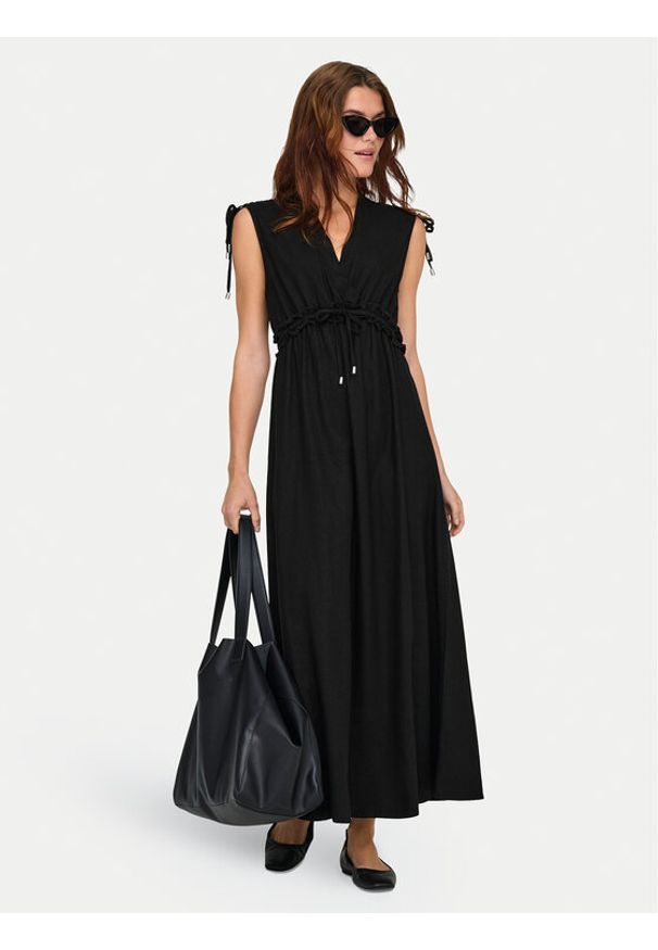 only - ONLY Sukienka letnia Goa 15363694 Czarny Regular Fit. Kolor: czarny. Materiał: len. Sezon: lato