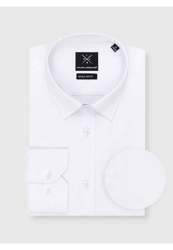 Pako Lorente - PAKO LORENTE – Elegancka biała koszula męska w fasonie Regular. Okazja: na ślub cywilny, na wesele. Kolor: biały. Materiał: bawełna, poliester. Styl: elegancki