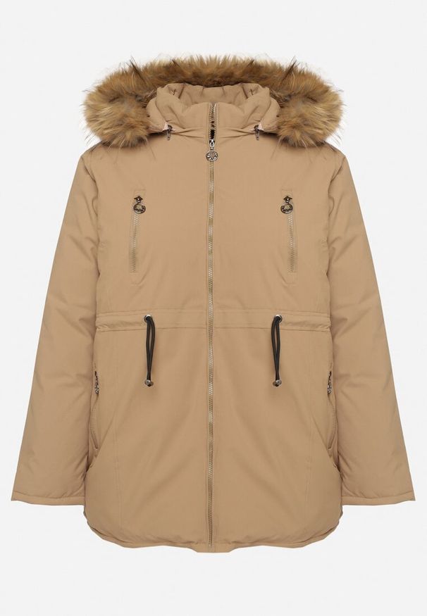 Born2be - Ciemnobeżowa Kurtka Parka Ocieplana z Troczkami i Odpinanym Kapturem Innorina. Kolor: beżowy. Materiał: jeans. Długość rękawa: długi rękaw. Długość: długie. Sezon: zima