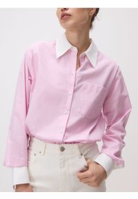Reserved - Koszula z kontrastowym wykończeniem - brudny róż. Kolor: różowy. Materiał: bawełna, tkanina #1