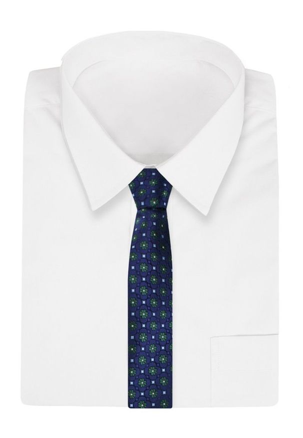 Alties - Granatowo-Zielony Elegancki Męski Krawat -ALTIES- 7 cm, Klasyczny, w Kwiatki. Kolor: niebieski. Materiał: tkanina. Wzór: kwiaty. Styl: klasyczny, elegancki