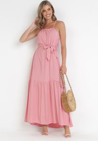 Born2be - Różowa Rozkloszowana Sukienka Maxi na Ramiączkach Awlia. Kolor: różowy. Długość rękawa: na ramiączkach. Sezon: lato. Długość: maxi #5