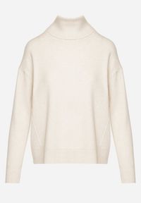 Born2be - Jasnobeżowy Golf z Domieszką Kaszmiru Ozdobiony Przeszyciami Avonella. Okazja: na co dzień. Typ kołnierza: golf. Kolor: beżowy. Materiał: kaszmir. Wzór: aplikacja. Styl: casual, klasyczny #5