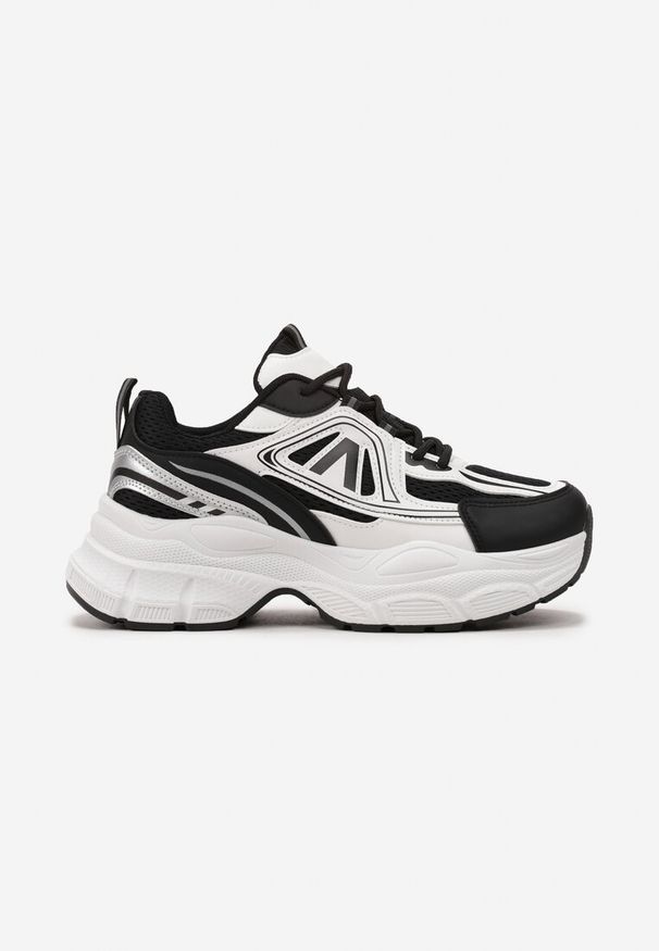 Born2be - Czarne Sneakersy na Grubej Podeszwie z Metalicznymi Wstawkami i Siateczką Aterim. Kolor: czarny