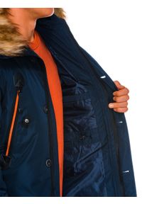 Ombre Clothing - Kurtka męska zimowa parka C369 - granatowa - XL. Kolor: niebieski. Materiał: poliester, futro. Sezon: zima #3