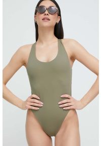 Calvin Klein jednoczęściowy strój kąpielowy kolor zielony lekko usztywniona miseczka. Kolor: zielony. Materiał: włókno, materiał #5
