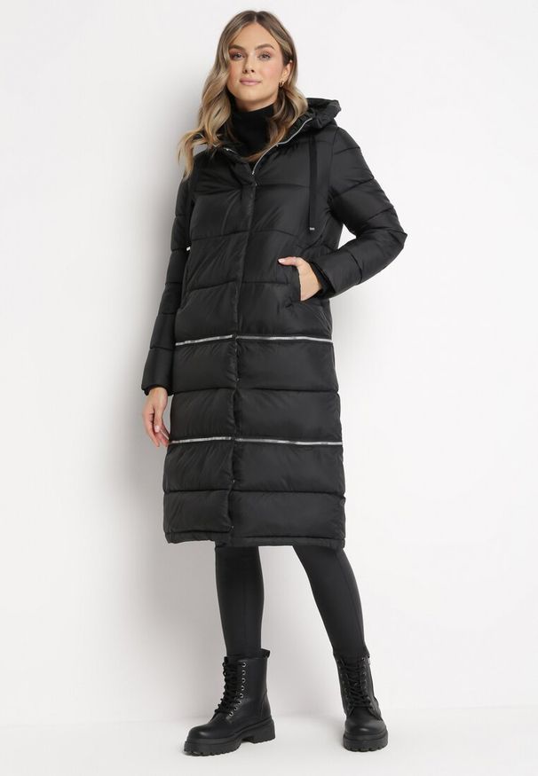 Born2be - Czarna Pikowana Kurtka Płaszcz z Regulowaną Długością Maakana. Kolor: czarny. Materiał: jeans, tkanina. Sezon: zima, jesień, wiosna. Styl: klasyczny, elegancki