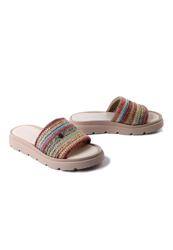 HELIOS KOMFORT 156 tricolor, klapki damskie. Kolor: wielokolorowy. Materiał: skóra