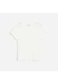 Reserved - Prążkowany t-shirt - Kremowy. Kolor: kremowy. Materiał: prążkowany #1