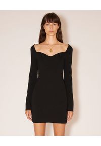 NANUSHKA - Czarna sukienka mini Marina. Kolor: czarny. Materiał: wiskoza, prążkowany, tkanina. Długość rękawa: długi rękaw. Typ sukienki: dopasowane. Długość: mini