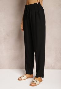 Renee - Czarne Proste Spodnie Bawełniane z Gumką w Pasie Xisela. Kolor: czarny. Materiał: bawełna. Styl: elegancki #5