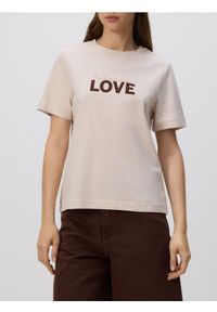 Reserved - T-shirt z nadrukiem - beżowy. Kolor: beżowy. Materiał: bawełna. Wzór: nadruk