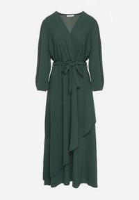 Born2be - Zielona Kopertowa Asymetryczna Sukienka Koktajlowa z Wiskozą Ozdobiona Paskiem Lanoresa. Okazja: na imprezę. Kolor: zielony. Materiał: wiskoza. Wzór: aplikacja. Typ sukienki: asymetryczne, kopertowe. Styl: wizytowy #4