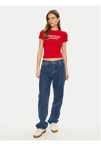 Tommy Jeans T-Shirt Essential DW0DW19447 Czerwony Slim Fit. Kolor: czerwony. Materiał: bawełna #3