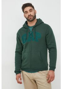 GAP bluza męska kolor zielony z kapturem z aplikacją. Okazja: na co dzień. Typ kołnierza: kaptur. Kolor: zielony. Wzór: aplikacja. Styl: casual #1