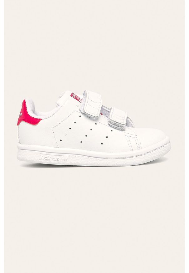 adidas Originals - Buty dziecięce Stan Smith. Nosek buta: okrągły. Zapięcie: rzepy. Kolor: biały. Materiał: syntetyk, materiał, skóra ekologiczna. Szerokość cholewki: normalna. Wzór: nadruk. Model: Adidas Stan Smith