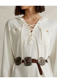 Ralph Lauren - RALPH LAUREN - Biała sukienka z kapturem midi Straight fit. Typ kołnierza: kaptur. Kolor: biały. Materiał: materiał. Długość rękawa: długi rękaw. Wzór: aplikacja. Długość: midi #4