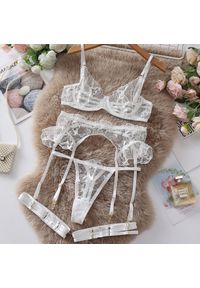 Intica - Komplet bielizny push-up z koronką czteroczęściowy Zenia. Kolor: biały. Materiał: koronka. Wzór: koronka #1