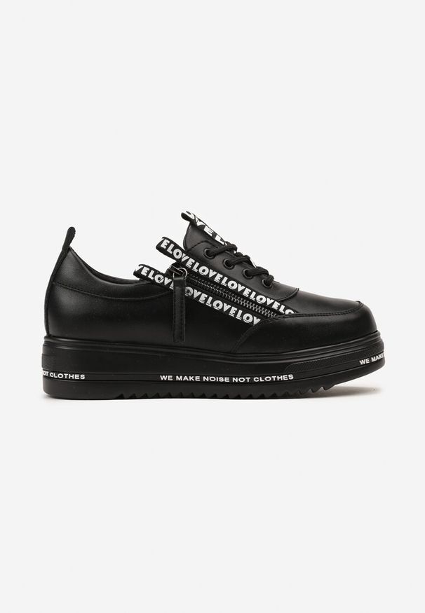 Renee - Czarne Sneakersy na Platformie ze Skórzaną Wkładką Zapinane z Boku na Zamek Błyskawiczny Urithas. Nosek buta: okrągły. Zapięcie: zamek. Kolor: czarny. Materiał: skóra. Obcas: na platformie. Wysokość obcasa: niski