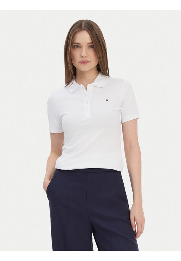 TOMMY HILFIGER - Tommy Hilfiger Polo 1985 WW0WW42047 Biały Slim Fit. Typ kołnierza: polo. Kolor: biały. Materiał: bawełna