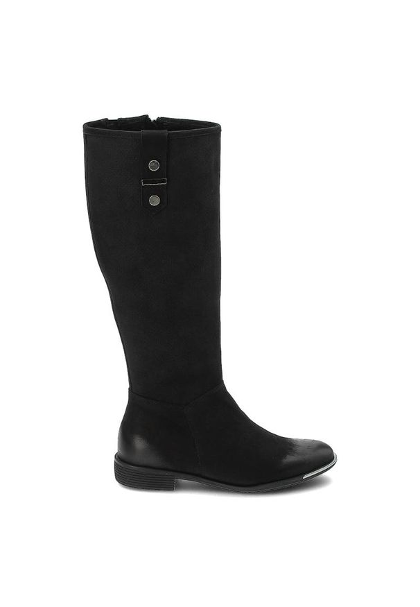 CheBello - Czarne Kozaki Chebello Damskie Stylowe Obuwie. Zapięcie: pasek. Kolor: czarny. Materiał: nubuk. Szerokość cholewki: normalna. Obcas: na obcasie. Styl: elegancki. Wysokość obcasa: niski